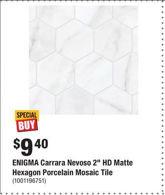Home Depot Enigma carrara nevoso 2 hd matte hexagon porcelain mosaic tile offer