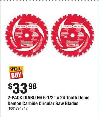 Home Depot 2-pack diablo 6-1/2 x 24 tooth demo demon carbide circular saw blades offer