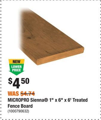 Home Depot Micropro sienna 1 x 6 x 6' treated fence board offer