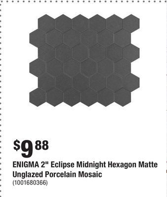 Home Depot Enigma 2 eclipse midnight hexagon matte unglazed porcelain mosaic offer