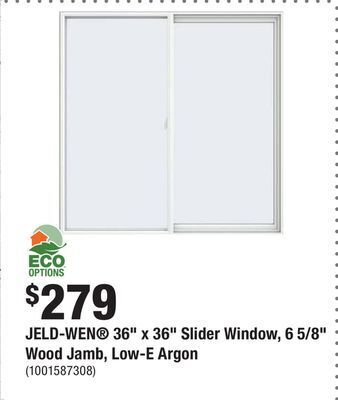 Home Depot Jeld-wen 36 x 36 slider window, 6 5/8 wood jamb, low-e argon offer