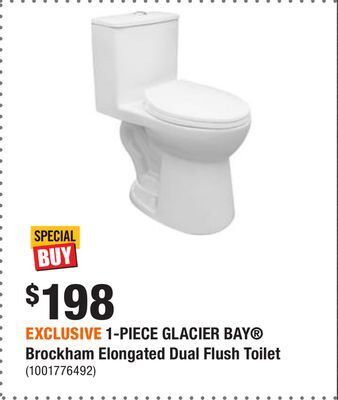 Home Depot Exclusive 1-piece glacier bay brockham elongated dual flush toilet offer