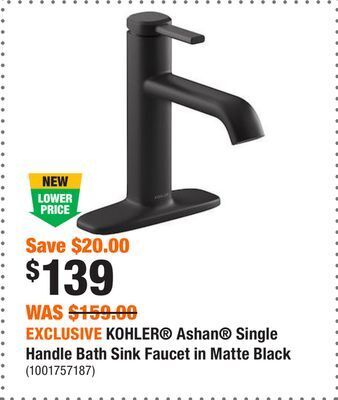 Home Depot Exclusive kohler ashan single handle bath sink faucet in matte black offer
