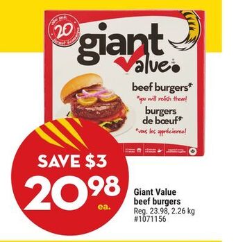 Giant Tiger Giant value beef burgers offer