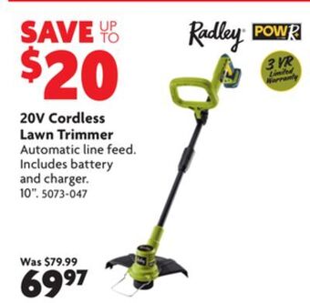Home Hardware 20v cordless lawn trimmer offer