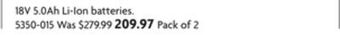 Home Hardware 18v 5.0ah li-ion batteries. offer