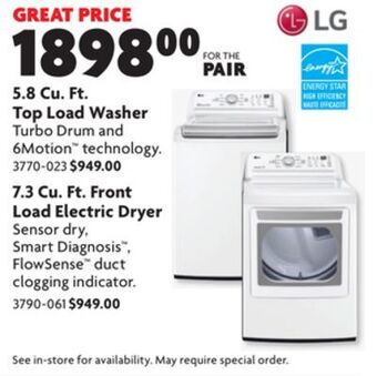 Home Hardware 5.8 cu. ft. top load washer and 7.3 cu. ft. front load electric dryer offer