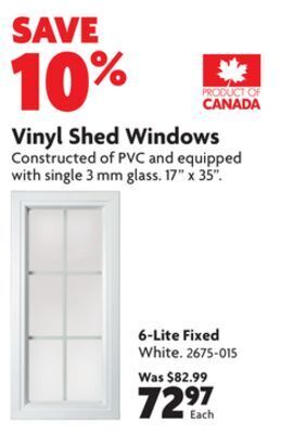 Home Hardware Vinyl shed windows 6-lite fixed offer