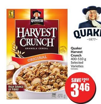 FreshCo Quaker harvest crunch 400-510 g selected varieties offer