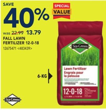 RONA Sta-green fall lawn fertilizer 12-0-18 offer