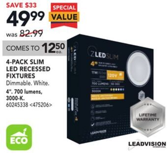 RONA Leadvision 4-pack slim led recessed fixtures offer