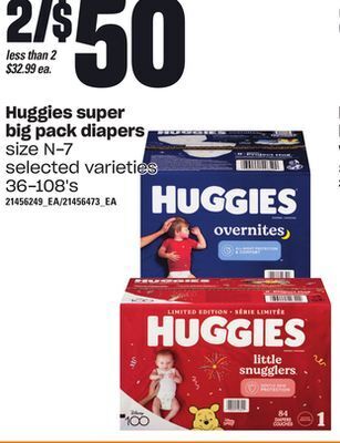 Zehrs Markets Huggies super big pack diapers, 36-108's offer