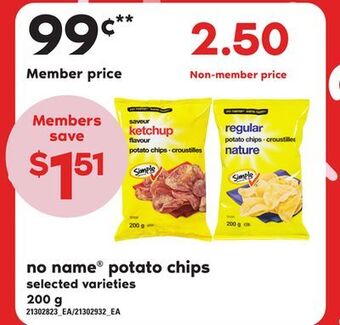Zehrs Markets No name potato chips, 200 g offer
