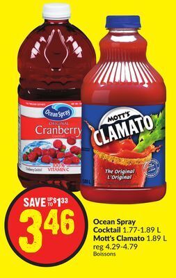 Chalo FreshCo Ocean spray cocktail 1.77-1.89 l mott's clamato 1.89 l offer