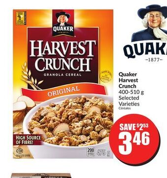 Chalo FreshCo Quaker harvest crunch 400-510 g selected varieties offer