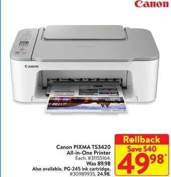 Walmart Canon pixma ts3420 all-in-one printer offer