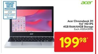 Walmart Acer chromebook 311 11.6 hd ips 4gb ram/64gb storage offer