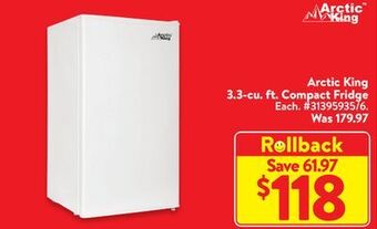 Walmart Arctic king 3.3-cu. ft. compact fridge offer