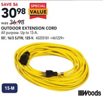 Lowe's Woods outdoor extension cord 50' offer