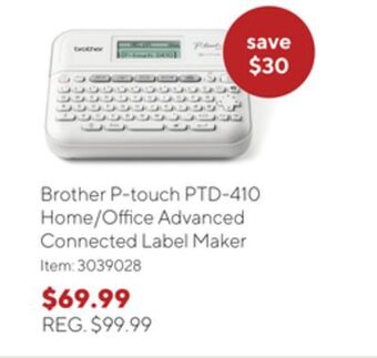 Staples Brother p-touch ptd-410 home/office advanced connected label maker offer