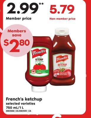 Independent Grocer French's ketchup, 750 ml/1 l offer