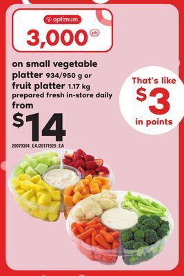 Independent Grocer Small vegetable 934/950 g or fruit platter 1.17 kg offer