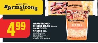 No Frills Armstrong cheese bars, 400 g or shredded cheese, 320 g offer
