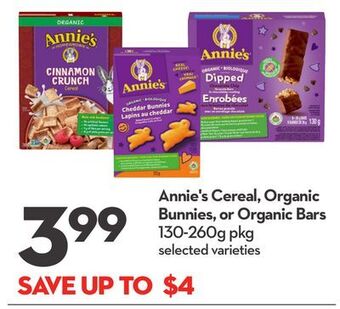 Longo's Annie's cereal, organic bunnies, or organic bars offer