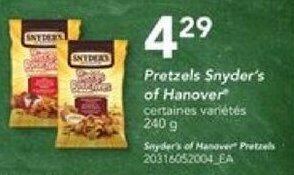 Provigo Pretzels Snyder's of Hanover 240 g offer