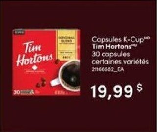 Provigo Capsules K-Cup Tim Hortons 30 capsules offer