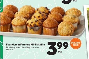 Calgary Co-op Founders & Farmers Mini Muffins Blueberry, Chocolate Chip or Carrot 12 Pack offer