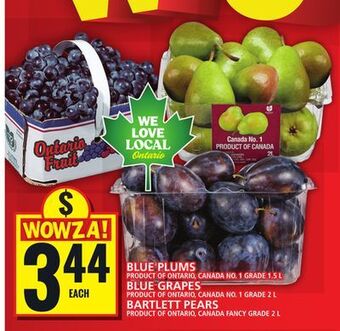 Food Basics Blue plums, blue grapes or bartlett pears offer