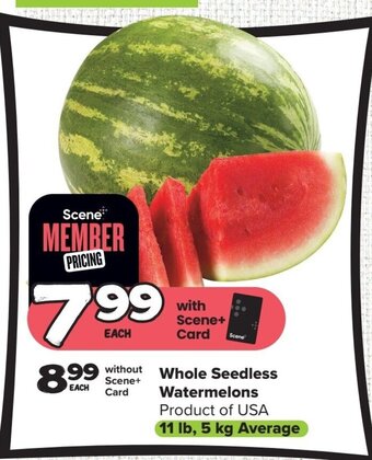 Thrifty Foods Whole Seedless Watermelons offer