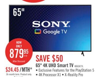 The Brick Sony 65 x77l 4k hdr led google tv offer