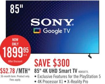 The Brick Sony 85 x77l 4k hdr led google tv offer