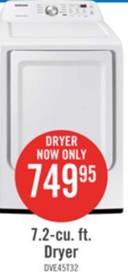 The Brick Samsung 7.2 cu. ft. electric dryer with sensor dry - dve45t3200w/ac offer