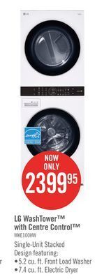 The Brick Lg washtower with 5.2 cu. ft. washer and 7.4 cu. ft. dryer - wke100hwa offer