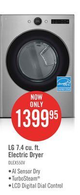 The Brick Lg 7.4 cu. ft. smart electric dryer with steam technology - dlex5500v offer