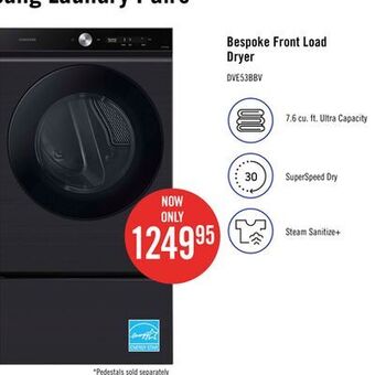 The Brick Samsung bespoke 7.6 cu. ft. electric dryer with super speed - dve53bb8700vac offer