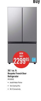 The Brick Samsung bespoke 30 cu. ft. french-door refrigerator - rf30bb6200qlaa offer