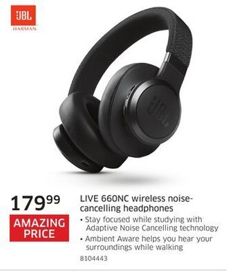 The Source Jbl live 660nc wireless noise- cancelling headphones offer