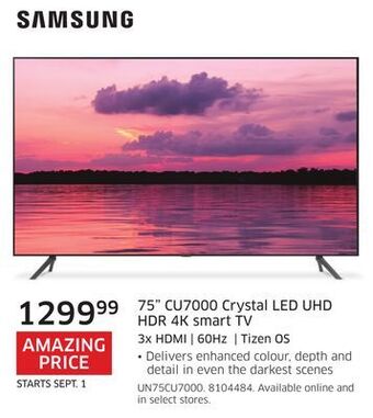 The Source Samsung 75 cu7000 crystal led uhd hdr 4k smart tv offer