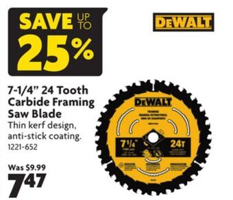 Home Hardware 7-1/4 24 tooth carbide framing saw blade offer