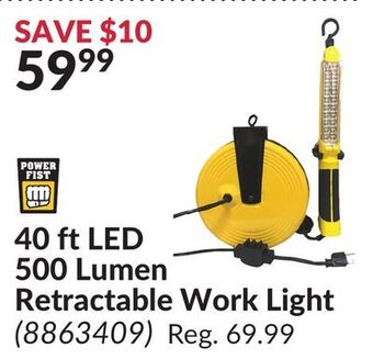 Princess Auto Power fist 40 ft led 500 lumen retractable work light offer