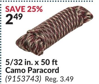 Princess Auto 5/32 in. x 50 ft camo paracord offer