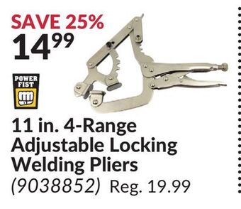 Princess Auto 11 in. 4-range adjustable locking welding pliers offer
