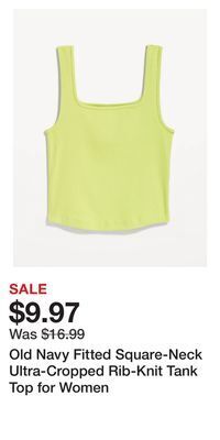 Old Navy Old navy fitted square-neck ultra-cropped rib-knit tank top for women offer