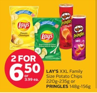 Rexall Lay's xxl family size potato chips 220g-235g or pringles 148g-156g offer
