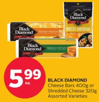 Rexall Black diamond cheese bars 400g or shredded cheese 320g offer