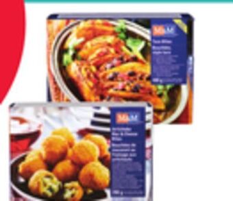 Rexall M&m food market taco bites 480g, pepperoni pizza rolls 460g, artichoke mac & cheese bites 280g or lobster mac & cheese bites offer